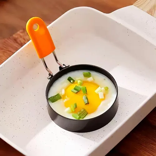Miniatura 13 de Anillo de huevo antiadherente de 3.5 pulgadas (rojo) con mango de silicona, molde de huevo para sándwiches de desayuno