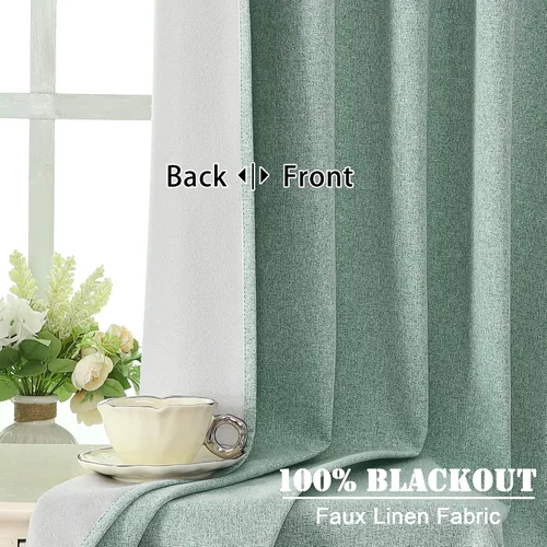 Miniatura 3 de OWENIE Rady - Cortinas opacas con textura de lino verde 100% para dormitorio, 63 pulgadas de largo, 2 paneles, bloqueo de luz completa, aislamiento