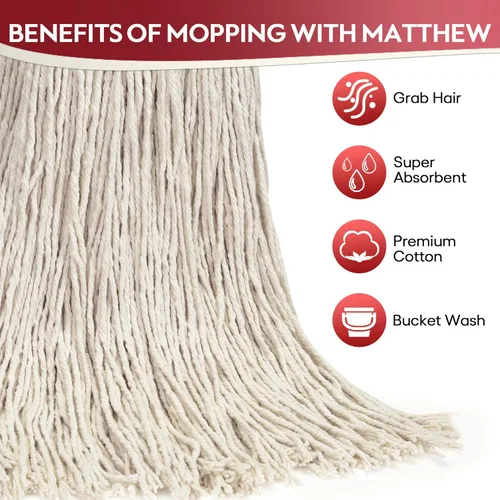 Miniatura 2 de Matthew Cleaning - Paquete de 6 trapeadores de algodón de 16 onzas, cuerda abierta de algodón, recambios de cuerda resistente, mezcla universal