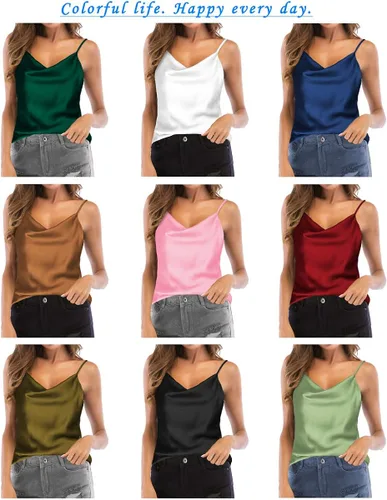 Miniatura 2 de TOUTOUAI - Blusas de tirantes de satén con cuello holgado para mujer