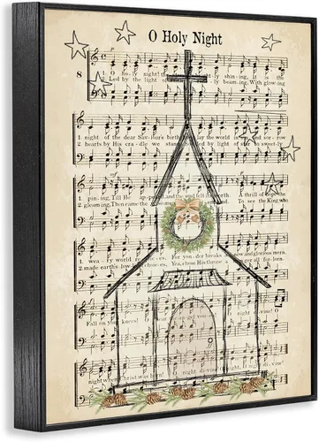 Miniatura 2 de Stupell Industries 'Festive Holy Night Musical Script', arte giclée enmarcado, negro, 11 x 14 pulgadas, fácil de colgar y resistente, fabricado