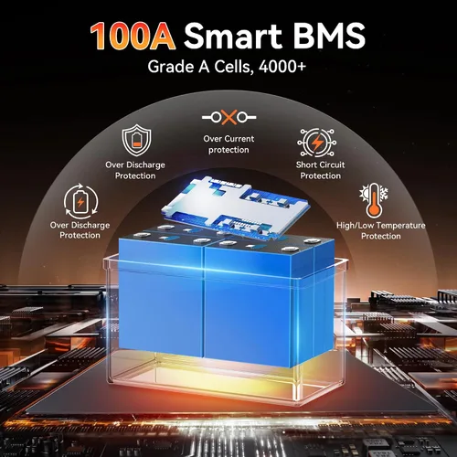 Miniatura 4 de Batería de litio LiFePO4 de 12 V 100 Ah con Bluetooth, BMS integrado, protección a baja temperatura, más de 5000 ciclos, celdas de batería