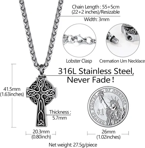 Miniatura 11 de Richsteel Collar de urna para cenizas, joyería de cremación, colgante de recuerdo conmemorativo con cadena