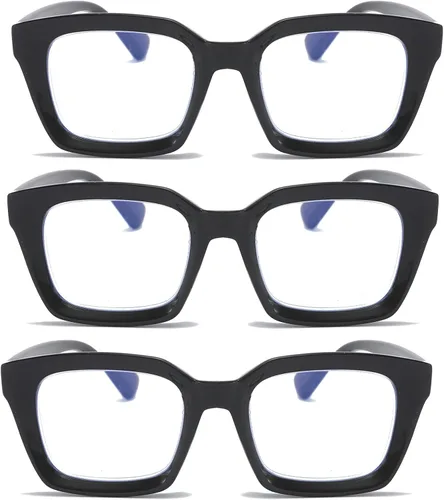 Miniatura 13 de DXYXYO Paquete de 3 lentes de lectura retro de gran tamaño para mujeres y hombres, a la moda, cuadrados, con bloqueo de luz azul, lector