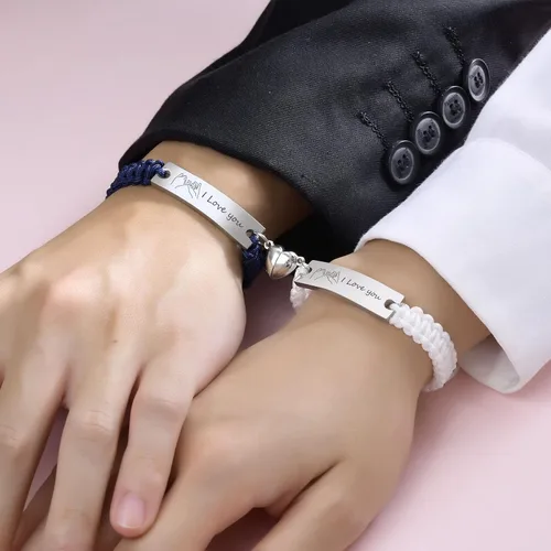 Miniatura 3 de Mealguet - Pulseras de identificación personalizadas para parejas y amistad, grabado personalizado, hechas a mano, cuerda trenzada y ajustable
