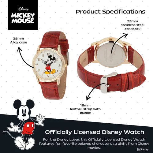 Miniatura 3 de Disney Mickey Mouse Adult Classic Cardiff Articulating Hands Analog Quartz Leather Strap Watch