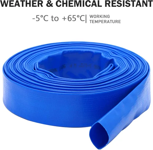 Miniatura 3 de DAVCO Manguera de retrolavado de piscina de 1.25 pulgadas x 50 pies, manguera de bomba de descarga de agua plana de PVC azul reforzado resistente