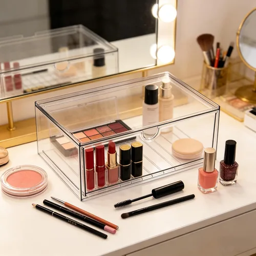 Miniatura 2 de Prsildan Organizador de maquillaje acrílico, cajones de almacenamiento transparentes apilables para biberones, organizadores de escritorio