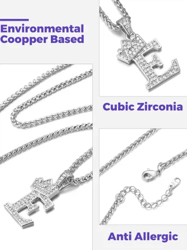 Miniatura 4 de Richsteel A-Z - Collar con inicial de corona para hombres y mujeres, chapado en oro de 18 quilates, circonita cúbica brillante, colgante