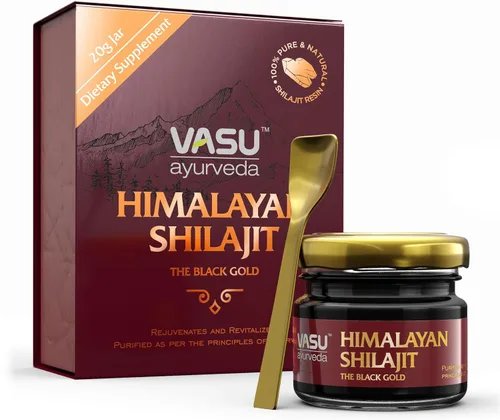 Vasu Ayurveda Himalayan Shilajit Resina 400 mg – Potenciador de energía natural probado en laboratorio con ácido fúlvico y más de 85 minerales traza