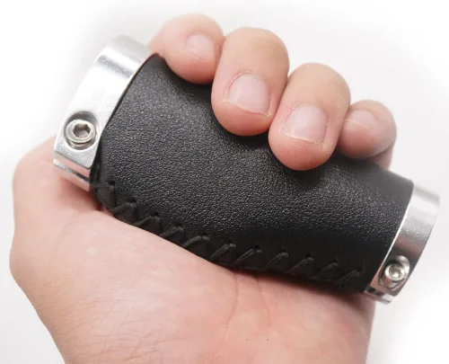 Miniatura 6 de Agarres de mango corto para bicicleta, antideslizantes, de cuero de microfibra de PVC, ergonómico, cosido a mano, estilo casual, retro, doble