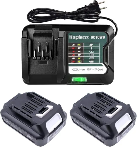 WeideBATT® Paquete de 2 baterías BL1021B de 12 V 2000 mAh y cargador DC10WD para BL1016 BL1015 BL1020B BL1041B para Makita Tool DF031D DF0331D