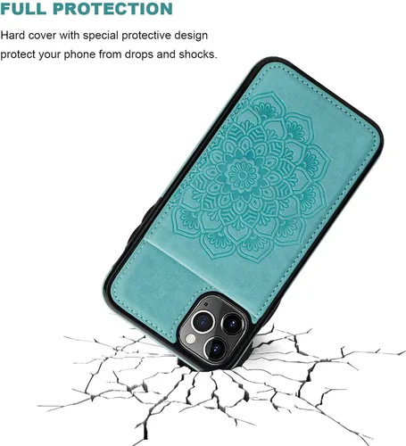 Miniatura 5 de Vaburs Funda para iPhone 11 Pro Max con tarjetero y cartera, diseño de mandala en relieve, piel sintética, 5 ranuras para tarjetas, soporte a prueba