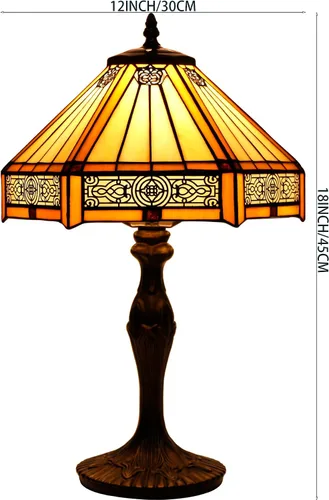 Miniatura 7 de WERFACTORY Tiffany - Lámpara de mesa hexagonal amarilla estilo misión de vitral, lámpara de mesa de escritorio, luz de lectura de 12 x 10 x 18