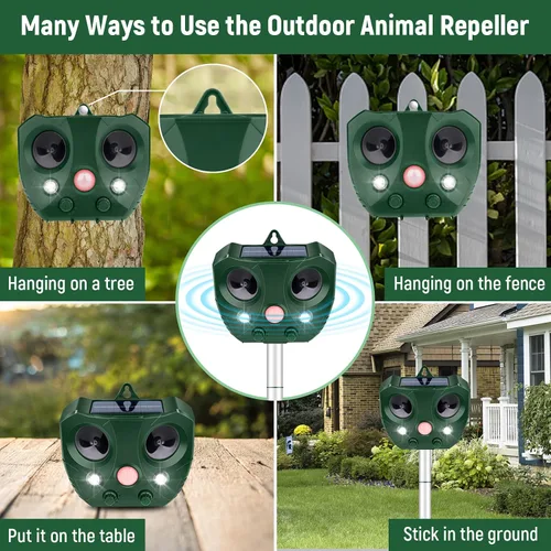 Miniatura 3 de Repelente ultrasónico de animales al aire libre, repelente solar de animales 2025, repelente de gatos con detección de movimiento y luz LED