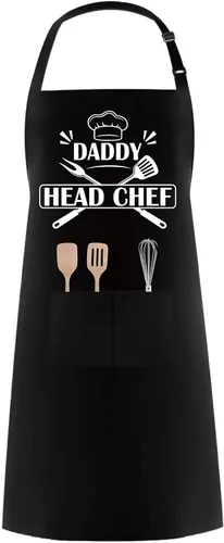 CREATCABIN Delantales divertidos para hombre, delantal de barbacoa para asar a la parrilla, tamaño ajustable con 2 bolsillos grandes, Daddy Jefe de