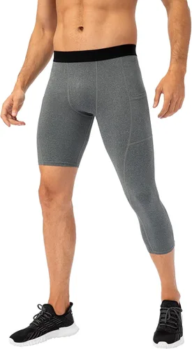 Miniatura 36 de Pantalones de compresión de 3/4 de una pierna para hombre, mallas de baloncesto atléticas para correr, leggings deportivos de capa base capri