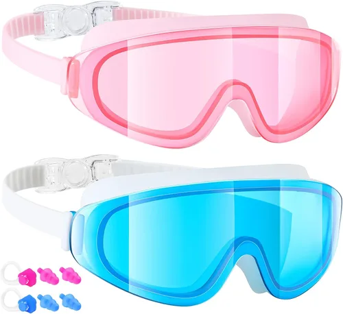 Dizywiee - Gafas de natación para niños, paquete de 2 gafas de natación sin marco para niños, niños o niñas de 5 a 14 años, gafas de piscina de