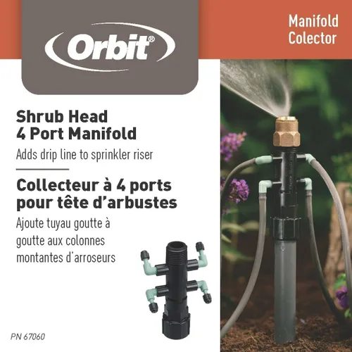 Miniatura 3 de Paquete de 2 adaptadores de arbustos Orbit 67060 para sistema de goteo de 4 puertos para tubo de 1/4 pulgadas, riego eficiente de jardín