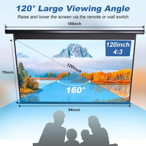 Miniatura 7 de Pantalla de Proyector de 120 Pulgadas Motorizada 4:3 HD Eléctrica Elevable con Control Remoto, Pantalla de Proyección Automática Retractable
