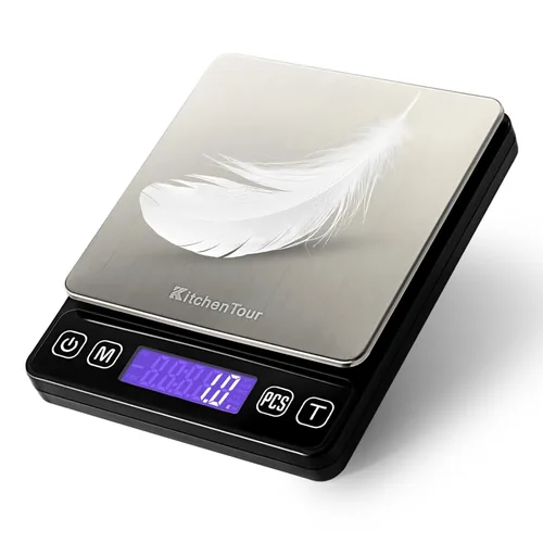 Báscula Digital de Cocina KitchenTour - 3000g/0.1g - Báscula de Alimentos de Alta Precisión con 9 Unidades (g/oz/ml/lb/lb:oz/gn/ozt/DWT/ct) - Negro