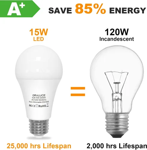 Miniatura 4 de ORALUCE Bombillas LED de 100 vatios, equivalente a 120 vatios, 15 W, 1600 lúmenes, 3000 K, bombillas LED blancas suaves, base media E26, no Blanco