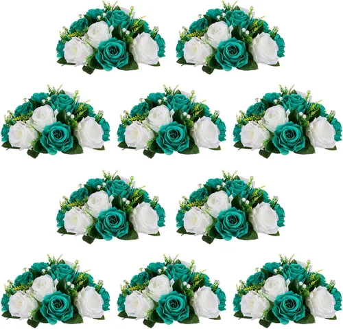 Miniatura 59 de NUPTIO Centros de mesa de flores blancas para mesas: 6 piezas de arreglo de bolas de flores artificiales para fiesta de boda, rosa floral falsa