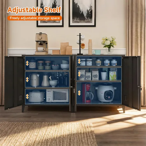 Miniatura 2 de Gabinete de almacenamiento de metal 35.4 "H Armario de almacenamiento con bloqueo Con 2 estantes y puertas ajustables, pequeño armario