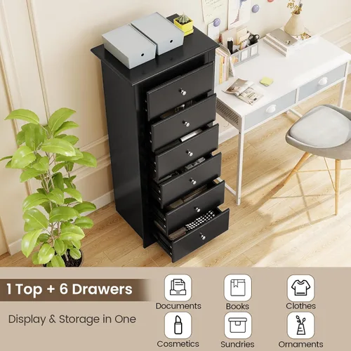 Miniatura 4 de Giantex Cómoda de 6 cajones para dormitorio, cómoda de madera con asas de metal y gran capacidad, organizador de ropa de 16" P x 23.5" A x 53.5" Al