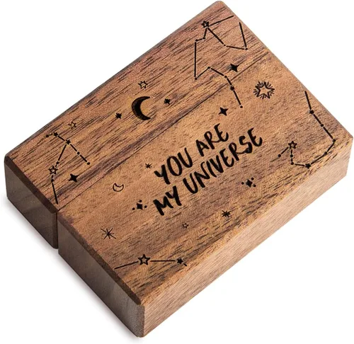 Miniatura 5 de Caja de anillo de compromiso de madera, pequeña funda plana delgada para propuesta, boda (You are my universe)