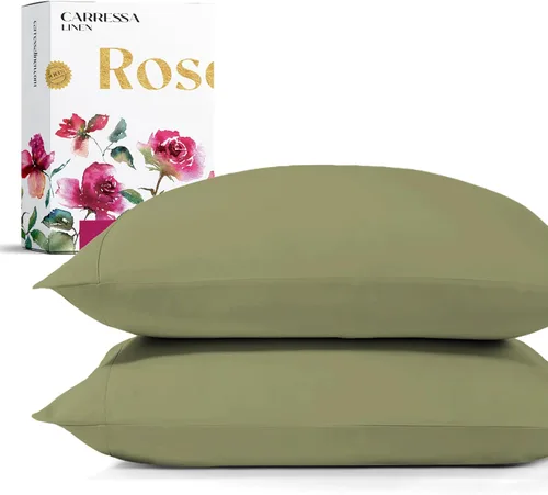 Miniatura 17 de Carressa Linen Juego de 2 fundas de almohada 100% algodón egipcio, tamaño estándar, lujosas fundas de almohada de algodón de la serie 1200