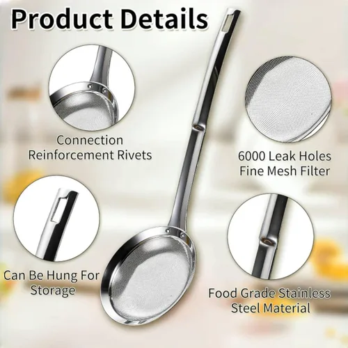 Miniatura 4 de Colador de acero inoxidable de malla fina, colador de malla de acero inoxidable, cuchara purificadora de aceite de cocina, filtro ultra fino