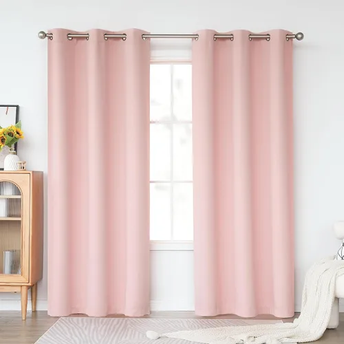 Miniatura 86 de KEQIAOSUOCAI Cortinas rosa bebé de 63 pulgadas para habitación de niñas - Con aislamiento térmico que oscurece la habitación, cortinas de ventana