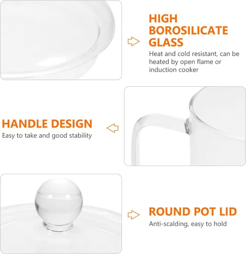 Miniatura 8 de DOITOOL Cacerola de vidrio con tapa, olla transparente para cocinar en la estufa, cacerola de cocción de vidrio con mango lateral para fideos