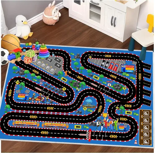 Miniatura 6 de Alfombra de coche para niños para autos de juguete, alfombra de pista de carreras, alfombra de carretera para sala de juegos, aula, habitación