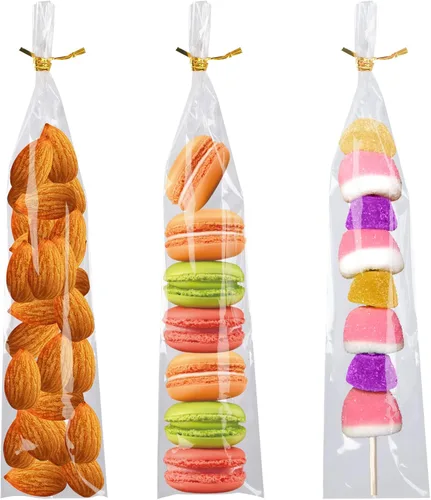 Miniatura 4 de Augshy Bolsas para barra de pretzel, 300 unidades, 2 x 10 bolsas de pretzel, bolsa individual transparente con lazos para piruletas, dulces
