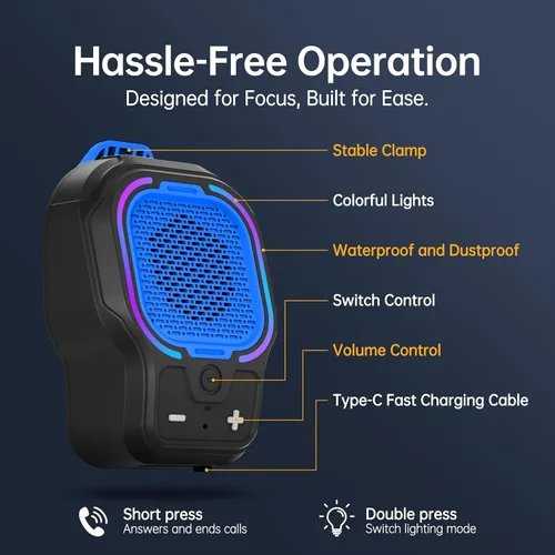 Miniatura 5 de Altavoz Bluetooth portátil, altavoz inalámbrico portátil con clip magnético, mini altavoz de sonido de alta fidelidad con 3 modos de luz, micrófono