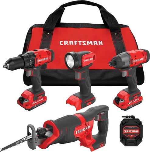Miniatura 2 de CRAFTSMAN V20 Kit combinado de herramientas eléctricas inalámbricas de 4 herramientas con 2 baterías y cargador (CMCK400D2)
