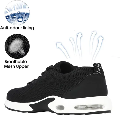 Miniatura 6 de Tinefiy Steel Toe Shoes Men Women Lightweight Air Cushion Safety Sneakers Slip Resistant Work Sneakers Safety Toe Tennis Shoes Indestructible Shoe