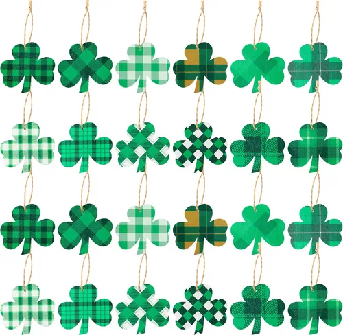 WATINC Paquete de 25 adornos de madera de trébol, estilos clásicos del día de San Patricio, colgante de madera con recortes en forma de trébol para