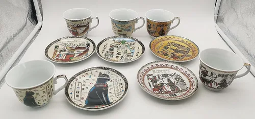 Miniatura 4 de Juego de tazas y platillos de café expreso de cerámica dorada egipcia, taza Demitasse de 3.4 oz/3.4 fl oz, regalo de porcelana para cumpleaños