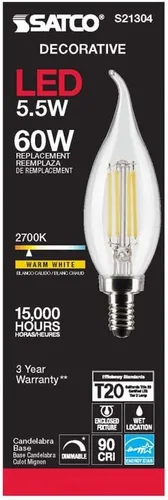 Miniatura 5 de Satco 6Pk 5.5w CA10 LED 2700K Candelabro Base regulable - 60w equiv