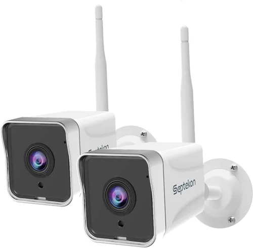Septekon Paquete de 2 cámaras de seguridad para exteriores 2K, cámaras WiFi para seguridad del hogar exterior con detección de movimiento y