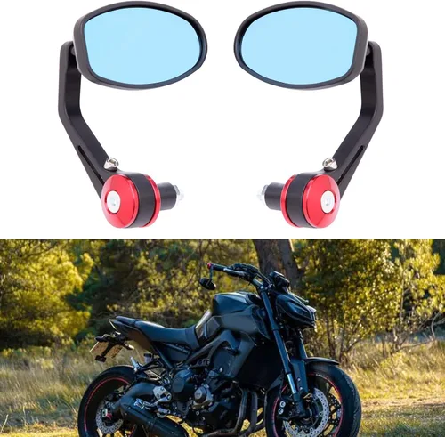 Espejos retrovisores ovalados universales CNC para motocicleta de 7/8 pulgadas, compatible con Honda Yamaha Suzuki Sports Bike Street Fighter (rojo)