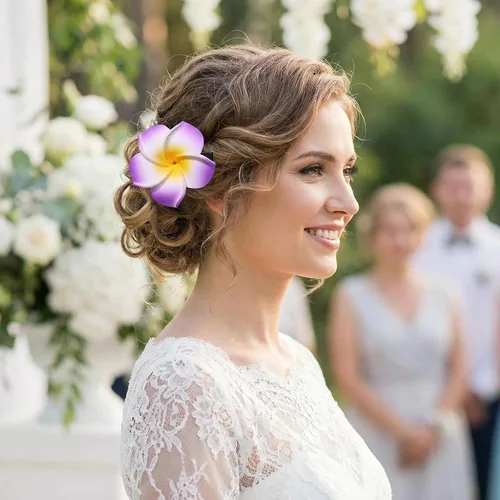 Miniatura 7 de 12 pinzas para el cabello de 2.36 pulgadas para mujeres y niñas, estilo hawaiano hawaiano, bohemio, plumeria, espuma, flores, decoración, pasador