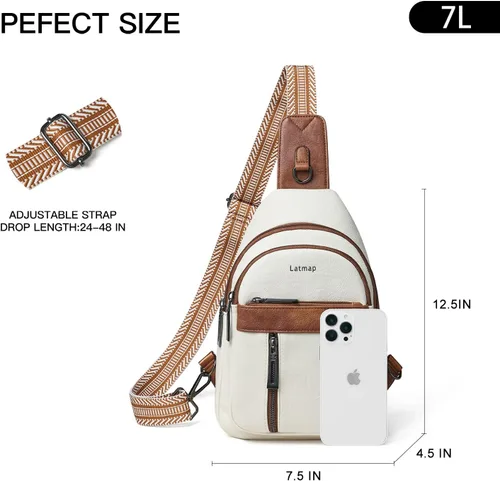 Miniatura 6 de LATMAP 7L Bolsa de Cintura para Hombres y Mujeres Mochila de Cadera Riñonera Bandolera Bolso de Hombro Cinturón de Viaje Bolso de Mano de PU Cuero