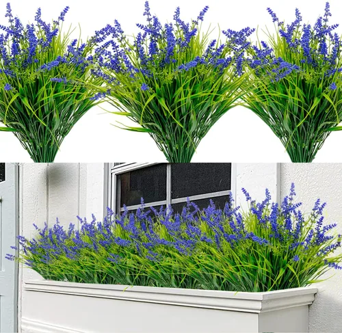 Miniatura 11 de 8 piezas flores artificiales de otoño para decoración al aire libre, plantas artificiales de otoño para exteriores, hierba amarilla artificial