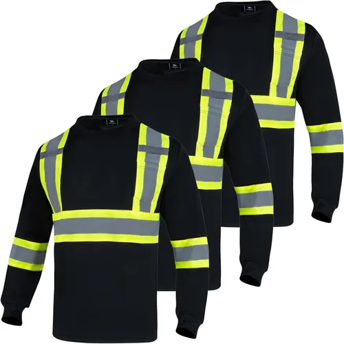 VENDACE Camiseta de Seguridad Reflectante de Alta Visibilidad 3 Paquetes Hi Vis Camisa de Trabajo de Construcción de Manga Larga Negro
