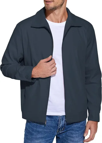 Miniatura 10 de COOFANDY Chaqueta ligera con cremallera para hombre Eisenhower para trabajo, oficina, casual, para golf