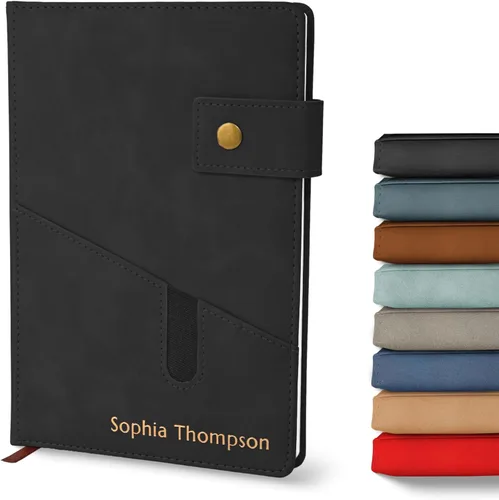 Promot Cuaderno Personalizado - Diario en Cuero A5 con Páginas Rayadas para Hombres y Mujeres - Cuaderno Ejecutivo de Tapa Dura, Diario Diario,